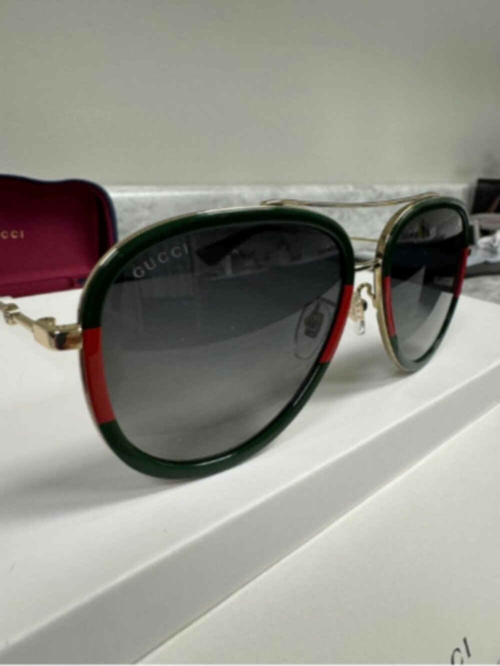 GUCCI | NEW | 0062S | 0062S - 003 | GOLD - GREEN - RED | GRADIENT GREY - Picture 2 of 6